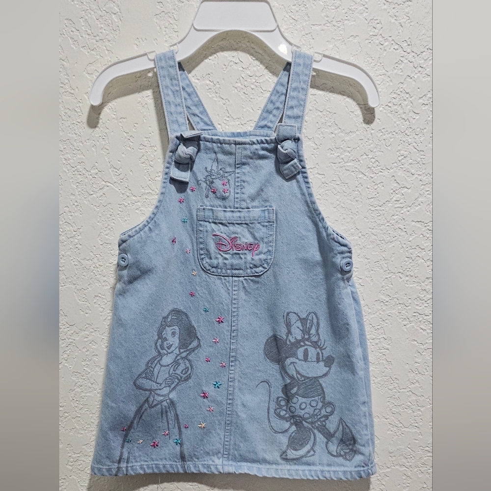 Disney Light Blue Denim Overall Dress Minnie Snow white 9 - 12 Months
